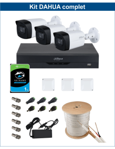 KIT DAHUA, DAH-A3IEXT2B60C, DVR + 3xCAMERA, 2MP, IR 60m
