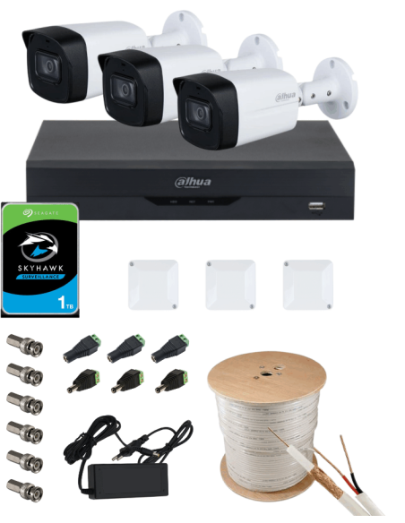 KIT DAHUA, DAH-A3IEXT2B60C, DVR + 3xCAMERA, 2MP, IR 60m
