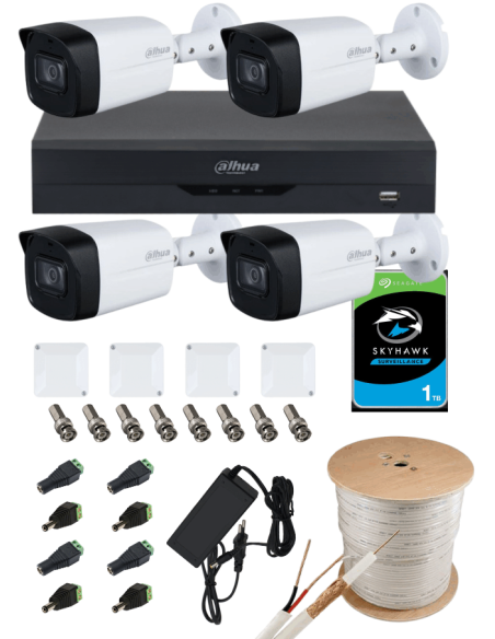 KIT DAHUA, DAH-A4IEXT2B60C, DVR + 4xCAMERA, 2MP, IR 60m