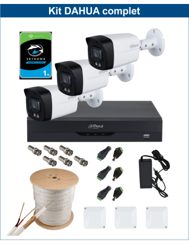 KIT DAHUA, DAH-A3IEXT2B40C, DVR + 3xCAMERA, 2MP, IR 40m