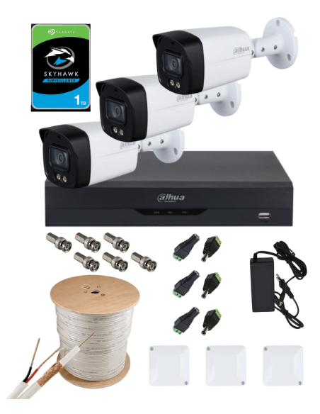 KIT DAHUA, DAH-A3IEXT2B40C, DVR + 3xCAMERA, 2MP, IR 40m