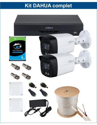 KIT DAHUA, DAH-A2IEXT2B40C, DVR + 2xCAMERA, 2MP, IR 40m