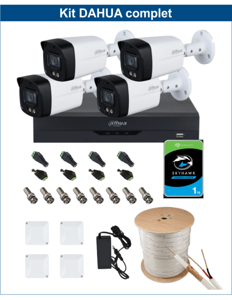 KIT DAHUA, DAH-A4IEXT2B40C, DVR + 4xCAMERA, 2MP, IR 40m
