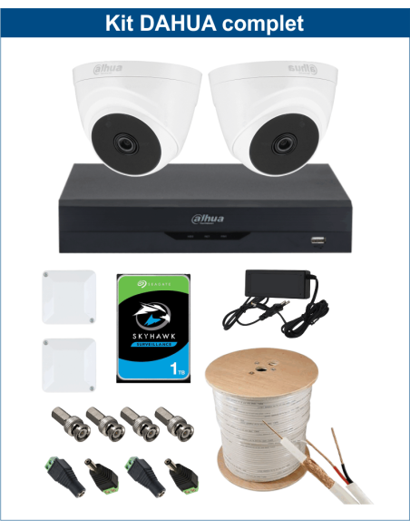 KIT DAHUA, DAH-A2IEXT2D20C, DVR + 2xCAMERA, 2MP, IR 20m