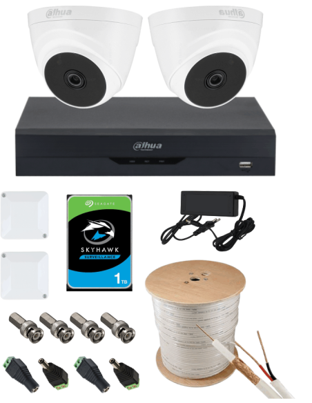 KIT DAHUA, DAH-A2IEXT2D20C, DVR + 2xCAMERA, 2MP, IR 20m