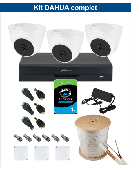 KIT DAHUA, DAH-A3IEXT2D20C, DVR + 3xCAMERA, 2MP, IR 20m