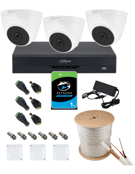 KIT DAHUA, DAH-A3IEXT2D20C, DVR + 3xCAMERA, 2MP, IR 20m