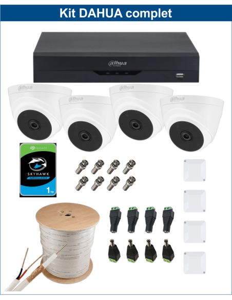 KIT DAHUA, DAH-A4IEXT2D20C, DVR + 4xCAMERA, 2MP, IR 20m