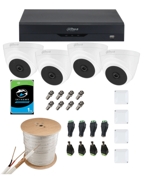 KIT DAHUA, DAH-A4IEXT2D20C, DVR + 4xCAMERA, 2MP, IR 20m