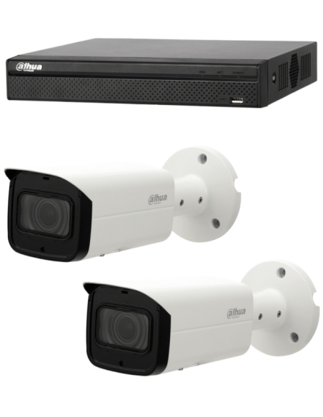 KIT DAHUA, DAH-IPP2IEXT2B60B, NVR + 2xCAMERA, 2MP, IR 60m