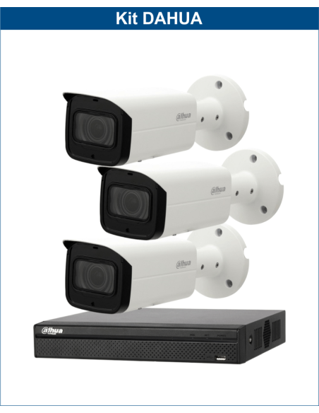KIT DAHUA, DAH-IPP3IEXT2B60B, NVR + 3xCAMERA, 2MP, IR 60m