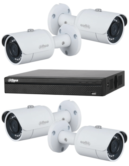 KIT DAHUA, DAH-IPP4IEXT2B30B, NVR + 4xCAMERA, 2MP, IR 30m