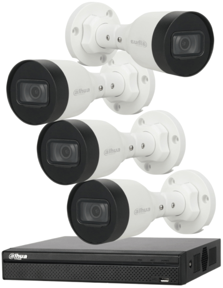 KIT DAHUA, DAH-IPP4IEXT2B30B, NVR + 4xCAMERA, 2MP, IR 30m