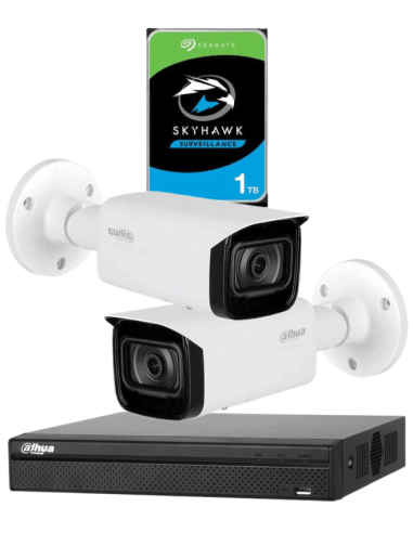 KIT DAHUA, DAH-IPP2IEXT2B40P, NVR + HDD + 2xCAMERA, 2MP, IR 40m