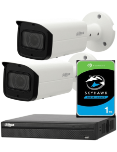KIT DAHUA, DAH-IPP2IEXT2B60P, NVR + HDD + 2xCAMERA, 2MP, IR 60m 2