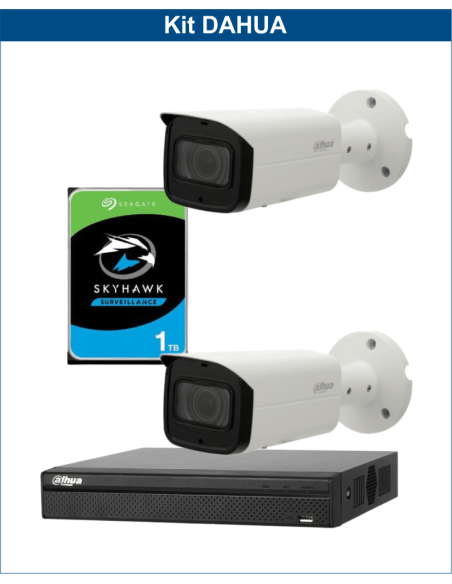 KIT DAHUA, DAH-IPP2IEXT2B50P, NVR + HDD + 2xCAMERA, 2MP, IR 50m