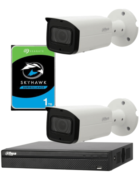 KIT DAHUA, DAH-IPP2IEXT2B50P, NVR + HDD + 2xCAMERA, 2MP, IR 50m