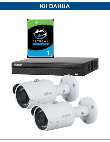 KIT DAHUA, DAH-IPP2IEXT2B30P, NVR + HDD + 2xCAMERA, 2MP, IR 30m