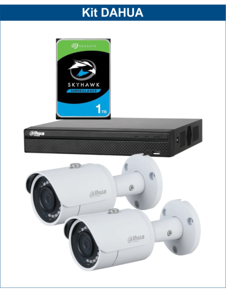KIT DAHUA, DAH-IPP2IEXT2B30P, NVR + HDD + 2xCAMERA, 2MP, IR 30m