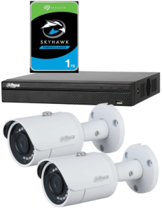 KIT DAHUA, DAH-IPP2IEXT2B30P, NVR + HDD + 2xCAMERA, 2MP, IR 30m 2