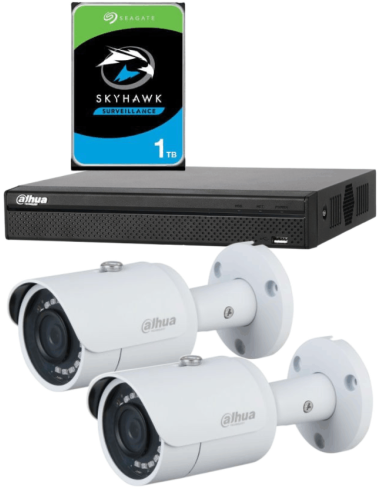 KIT DAHUA, DAH-IPP2IEXT2B30P, NVR + HDD + 2xCAMERA, 2MP, IR 30m