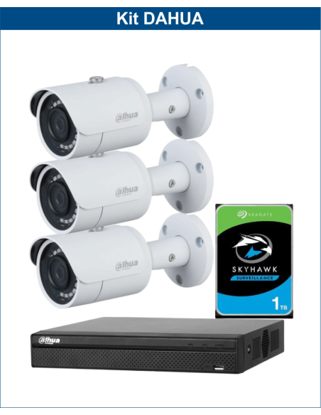 KIT DAHUA, DAH-IPP3IEXT2B30P, NVR + HDD + 3xCAMERA, 2MP, IR 30m