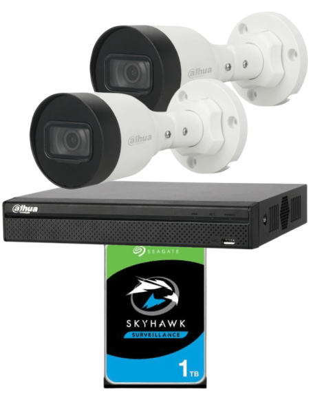 KIT DAHUA, DAH-IPP2IEXT2B30P, NVR + HDD + 2xCAMERA, 2MP, IR 30m