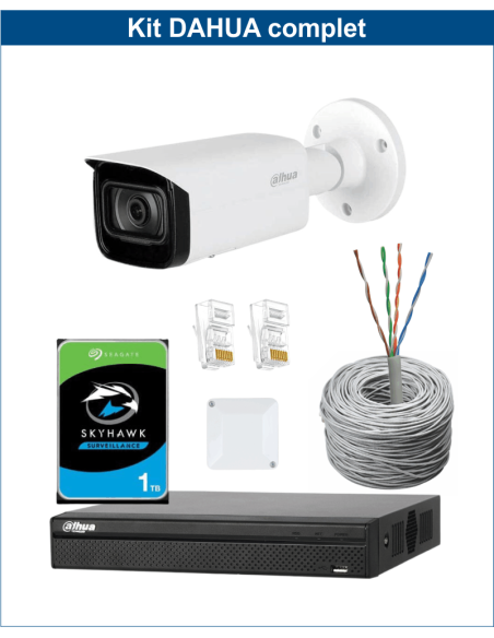KIT DAHUA, DAH-IPP1IEXT2B40C, NVR + HDD + 1xCAMERA, 2MP, IR 40m