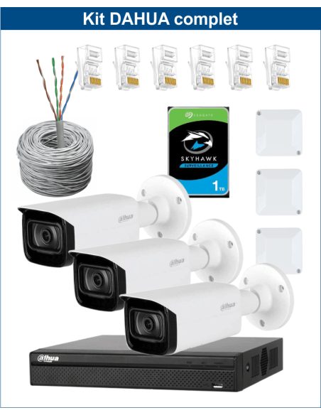 KIT DAHUA, DAH-IPP3IEXT2B40C, NVR + HDD + 3xCAMERA, 2MP, IR 40m