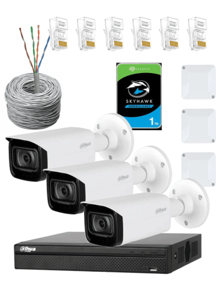 KIT DAHUA, DAH-IPP3IEXT2B40C, NVR + HDD + 3xCAMERA, 2MP, IR 40m