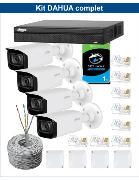 KIT DAHUA, DAH-IPP4IEXT2B40C, NVR + HDD + 4xCAMERA, 2MP, IR 40m