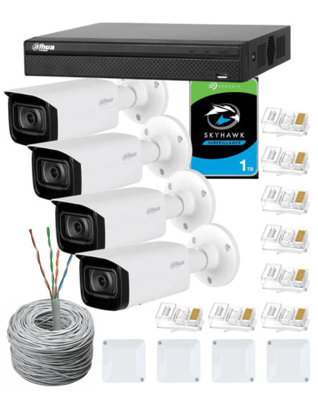 KIT DAHUA, DAH-IPP4IEXT2B40C, NVR + HDD + 4xCAMERA, 2MP, IR 40m