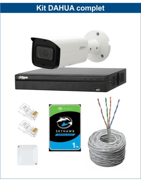 KIT DAHUA, DAH-IPP1IEXT2B60C, NVR + HDD + 1xCAMERA, 2MP, IR 60m