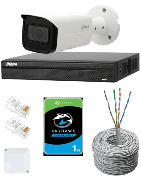 KIT DAHUA, DAH-IPP1IEXT2B60C, NVR + HDD + 1xCAMERA, 2MP, IR 60m