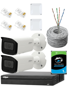 KIT DAHUA, DAH-IPP2IEXT2B60C, NVR + HDD + 2xCAMERA, 2MP, IR 60m 2