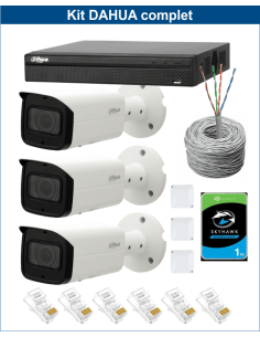 KIT DAHUA, DAH-IPP3IEXT2B60C, NVR + HDD + 3xCAMERA, 2MP, IR 60m