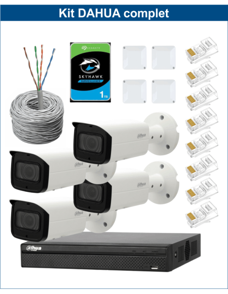 KIT DAHUA, DAH-IPP4IEXT2B60C, NVR + HDD + 4xCAMERA, 2MP, IR 60m