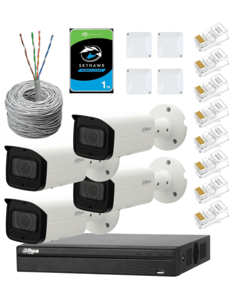 KIT DAHUA, DAH-IPP4IEXT2B60C, NVR + HDD + 4xCAMERA, 2MP, IR 60m