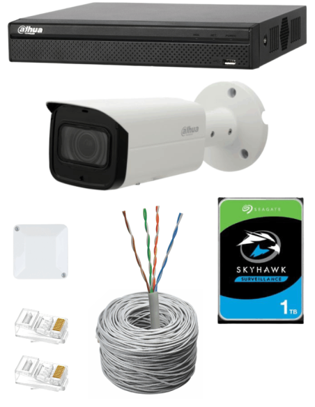 KIT DAHUA, DAH-IPP1IEXT2B50C, NVR + HDD + 1xCAMERA, 2MP, IR 50m