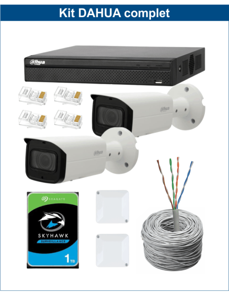 KIT DAHUA, DAH-IPP2IEXT2B50C, NVR + HDD + 2xCAMERA, 2MP, IR 50m