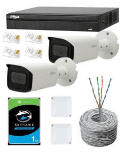 KIT DAHUA, DAH-IPP2IEXT2B50C, NVR + HDD + 2xCAMERA, 2MP, IR 50m 2
