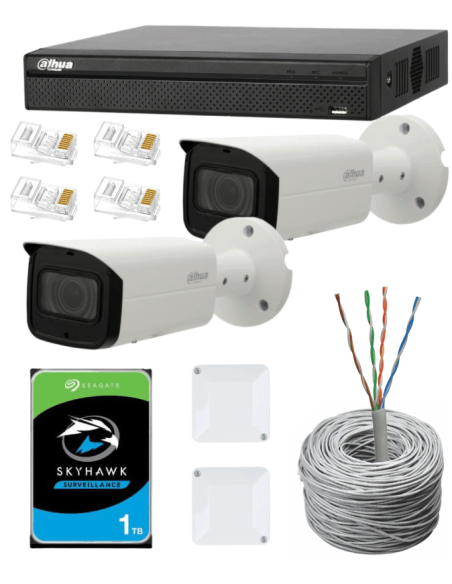 KIT DAHUA, DAH-IPP2IEXT2B50C, NVR + HDD + 2xCAMERA, 2MP, IR 50m