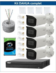 KIT DAHUA, DAH-IPP4IEXT2B50C, NVR + HDD + 4xCAMERA, 2MP, IR 50m