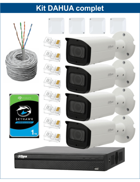 KIT DAHUA, DAH-IPP4IEXT2B50C, NVR + HDD + 4xCAMERA, 2MP, IR 50m