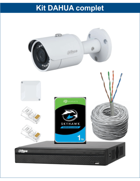 KIT DAHUA, DAH-IPP1IEXT2B30C, NVR + HDD + 1xCAMERA, 2MP, IR 30m
