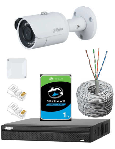 KIT DAHUA, DAH-IPP1IEXT2B30C, NVR + HDD + 1xCAMERA, 2MP, IR 30m