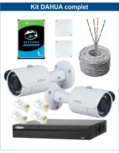KIT DAHUA, DAH-IPP2IEXT2B30C, NVR + HDD + 2xCAMERA, 2MP, IR 30m