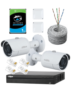 KIT DAHUA, DAH-IPP2IEXT2B30C, NVR + HDD + 2xCAMERA, 2MP, IR 30m 2