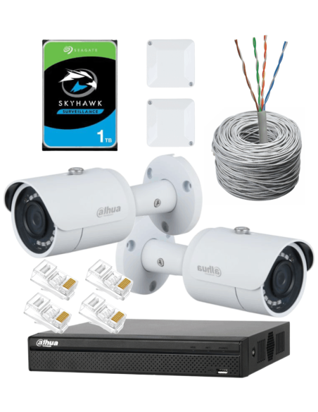KIT DAHUA, DAH-IPP2IEXT2B30C, NVR + HDD + 2xCAMERA, 2MP, IR 30m