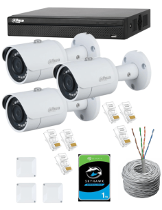 KIT DAHUA, DAH-IPP3IEXT2B30C, NVR + HDD + 3xCAMERA, 2MP, IR 30m 2